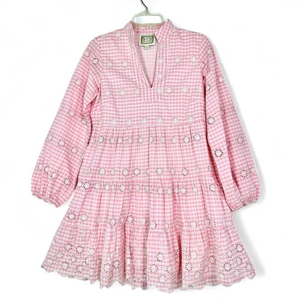 STS Sail To Sable Charlotte Eyelet Tiered Gingham Tunic Dress, size XXS